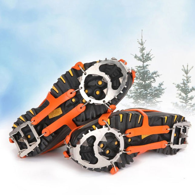1 Pair  18 Large Spikes Crampons Outdoor Winter Walk Ice Fishing Snow Shoe Spikes,Size:, L Black, L Orange