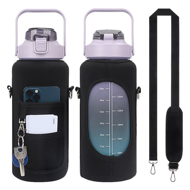 2L Diving Material Water Bottle Cover Case with Strap, Black Metal Buckle, Black, Pink Glue Buckle, Green Glue Buckle, Pink Metal Buckle, Blue Glue Buckle, Green Metal Buckle, Blue Metal Buckle