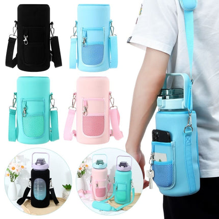 2L Diving Material Water Bottle Cover Case with Strap, Black Metal Buckle, Black, Pink Glue Buckle, Green Glue Buckle, Pink Metal Buckle, Blue Glue Buckle, Green Metal Buckle, Blue Metal Buckle