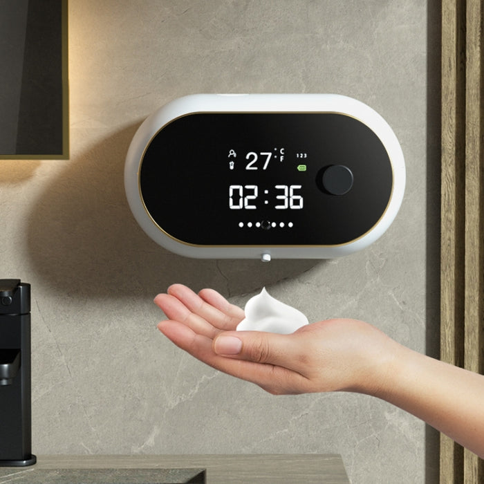 W2 Wall-mounted USB Charging  Automatic Foam Soap Dispenser With Time Temperature Display, White, Black