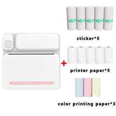 C19 200DPI Student Homework Printer Bluetooth Inkless Pocket Printer, Pink, Blue, Pink Printer Paper x 5, Blue Printer Paper x 5, Pink Sticker x 5, Blue Sticker x 5, Pink Set, Blue Set