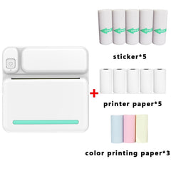 C19 200DPI Student Homework Printer Bluetooth Inkless Pocket Printer, Pink, Blue, Pink Printer Paper x 5, Blue Printer Paper x 5, Pink Sticker x 5, Blue Sticker x 5, Pink Set, Blue Set