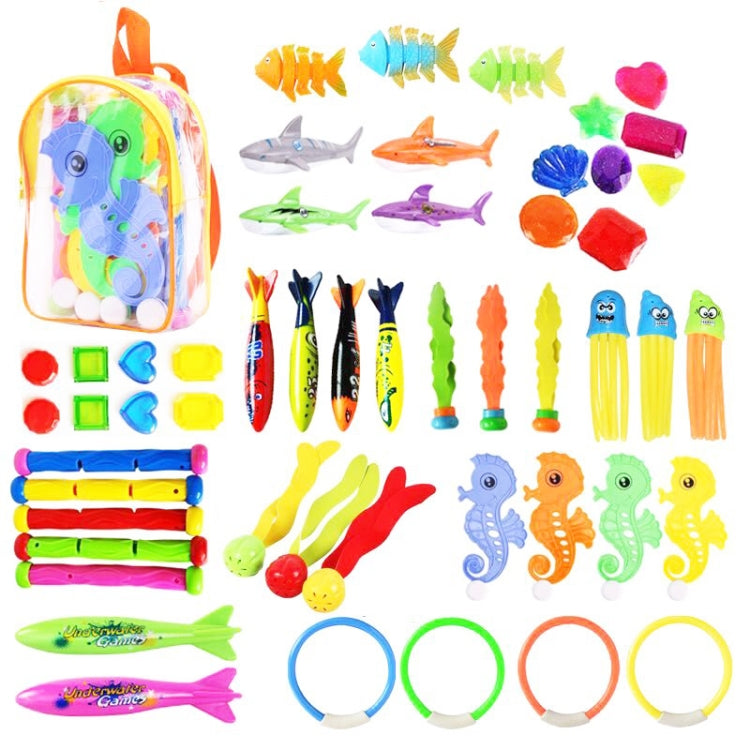 Diving Swimming Pool Toys Children Summer Water Toys, 4PCS Torpedo, 5PCS Diving Stick, 3PCS Octopus, 4PCS Hard Ring, 4PCS Soft Ring, 3PCS Small Seaweed, 3PCS Big Seaweed, 8PCS Small Stones (large), 8PCS Big Stones (small), 4PCS Sea Horses, 4PCS Sharks�...