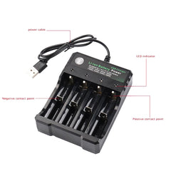 18650 4.2V Lithium Battery USB Independent 4 Slot Charger, 4 Slot USB(Black)