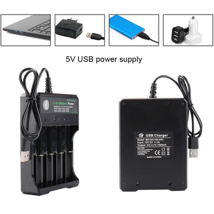 Cargador USB independiente de 4 ranuras para batería de litio 18650 de 4,2 V, 4 ranuras USB (negro)