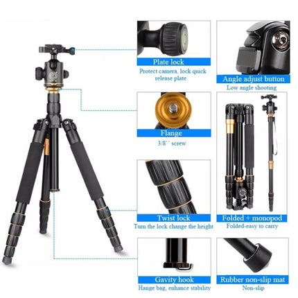 QingZhuangShiDai Q666 Portable Travel SLR Camera Aluminum Magnesium Alloy Tripod