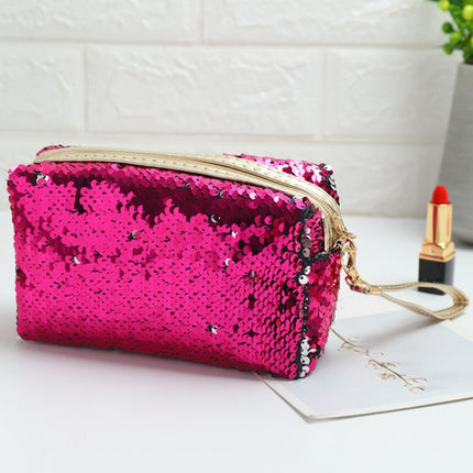 Travel Portable Sequined Anise Cosmetics Tote Storage Bag, Red, Black, Pink, Rose Red, Royal Blue, Gold, Rose Gold