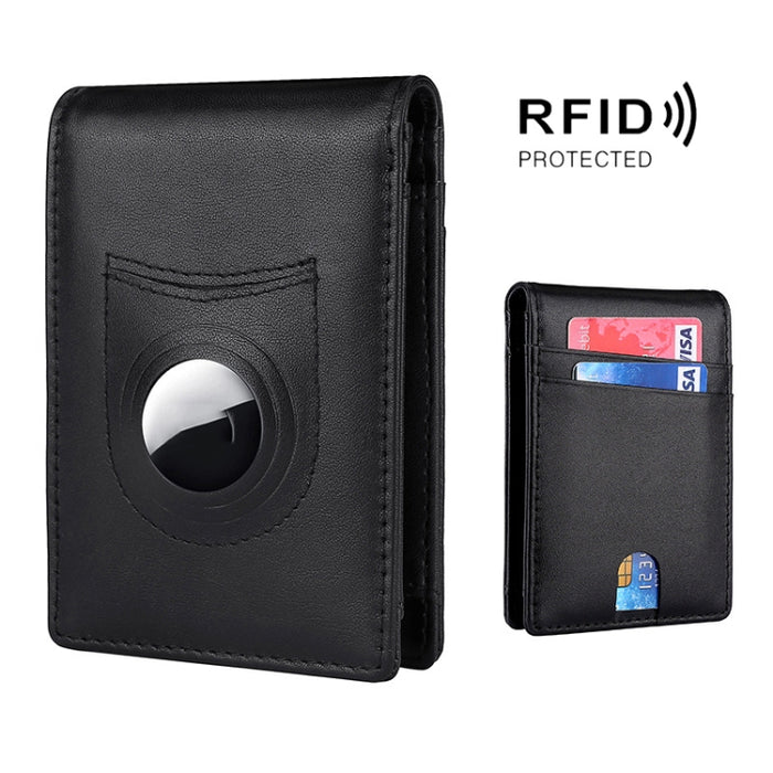 Tracker RFID Card Holder Leather Men Wallet for AirTag 2nd Gen / AirTag 1st Gen, Carbon Fiber, Plain Weave