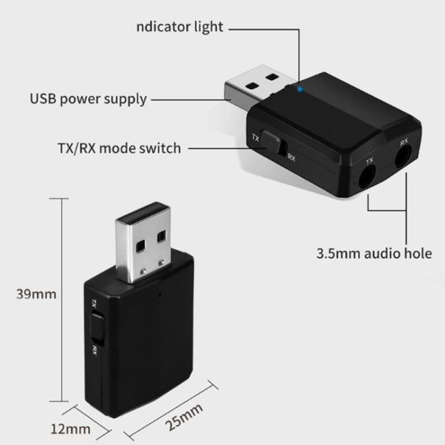 ZF-169 PLUS 3 In 1 Car USB Bluetooth 5.0 Audio Adapter