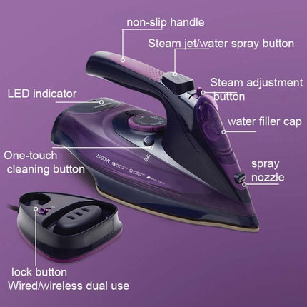 2400W Household Wireless Iron Handheld Steam Iron Garment Steamer,EU Plug, 2400W Purple, 2400W Green
