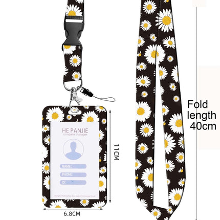 Floral Adjustable Retractable Card Holder Name Badge Work Bank Credit Card Sleeve, Black and White, Red Flower, Blue Flower, Green Sunflower