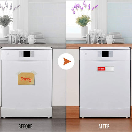 Imán para lavavajillas con señal de limpieza y suciedad, 2 lados, cubierta magnética para lavavajillas, negro y blanco