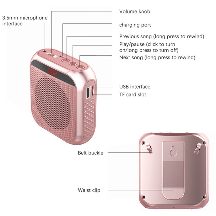 S17 Mini Portable Tour Guide Teaching Loudspeaker with Screen Display, S17 (Rose Gold), S17 (Bright White)