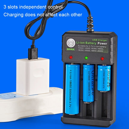 Cargador de batería de litio independiente BMAX 18650 con 3 ranuras USB de 3,7/4,2 V, 3 ranuras USB (negro)