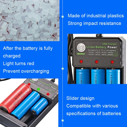 Cargador de batería de litio independiente BMAX 18650 con 3 ranuras USB de 3,7/4,2 V, 3 ranuras USB (negro)