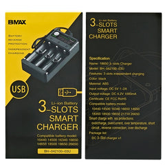 BMAX 18650 3 Slot USB Charging Seat 3.7/4.2V Independent Lithium Battery Charger, 3 Slot USB(Black)