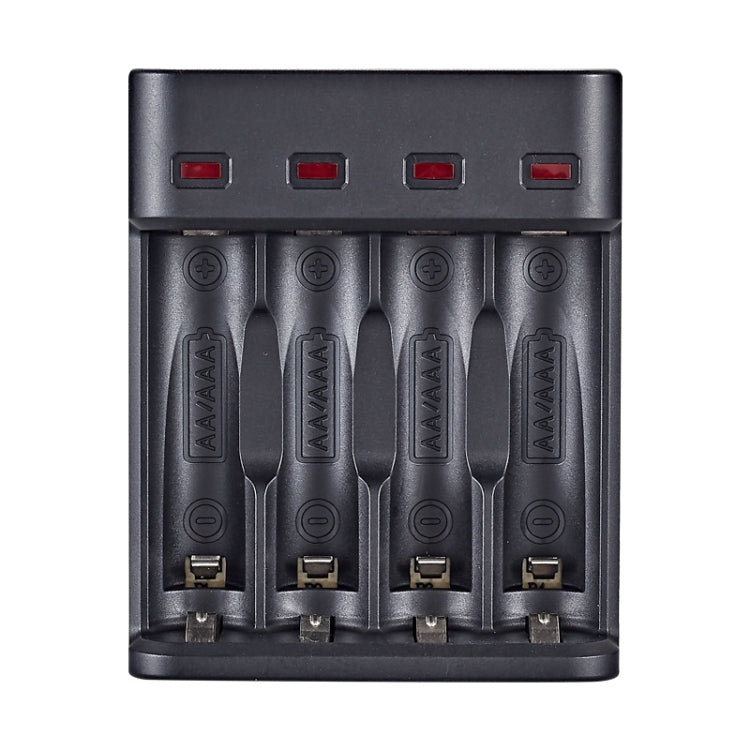 BMAX BH-804U 1,2 V AA/AAA Akku-unabhängiges 4-Steckplatz-USB-Ladegerät, 4-Steckplatz-Micro-USB (schwarz)