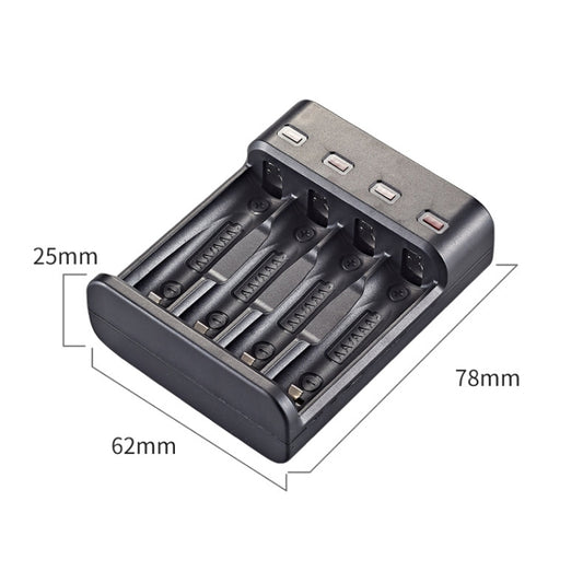 BMAX BH-804U 1.2V AA/AAA Rechargeable Battery Independent 4 Slot USB Charger, 4 Slot Micro USB(Black)