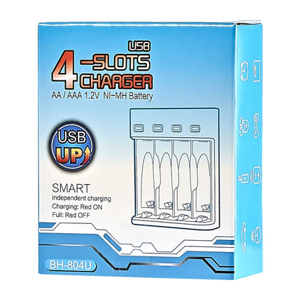Cargador USB independiente de 4 ranuras para batería recargable AA/AAA de 1,2 V BMAX BH-804U, 4 ranuras para micro USB (negro)