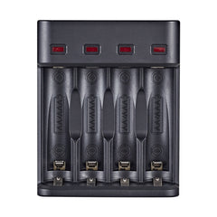 BMAX BH-804U 1,2 V AA/AAA Akku-unabhängiges 4-Steckplatz-USB-Ladegerät, 4-Steckplatz-Micro-USB (schwarz)