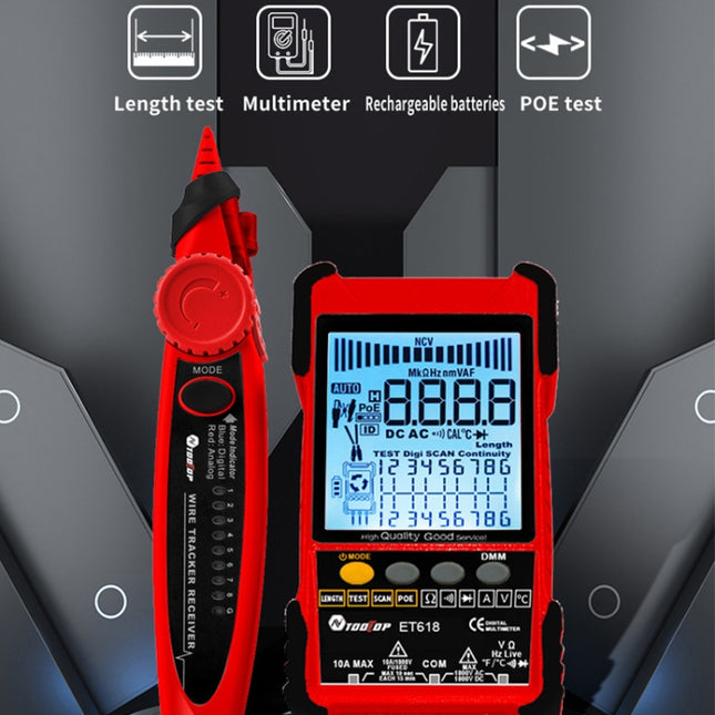 Wiederaufladbarer, einstellbarer Netzwerkkabeltester, Draht-Tracker, POE-Kabeltester, ET616 (rot), ET618 (rot), ET616, ET618