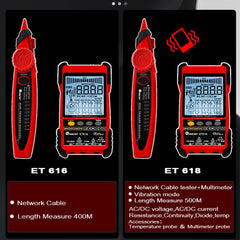 Wiederaufladbarer, einstellbarer Netzwerkkabeltester, Draht-Tracker, POE-Kabeltester, ET616 (rot), ET618 (rot), ET616, ET618