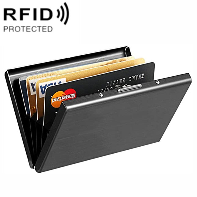 ZT-1563 RFID Anti-theft Aluminum Alloy Multi-compartment Business Card Case Card Holder, Black, Silver