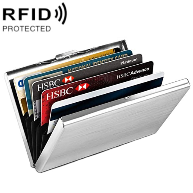 ZT-1563 RFID Anti-theft Aluminum Alloy Multi-compartment Business Card Case Card Holder, Black, Silver