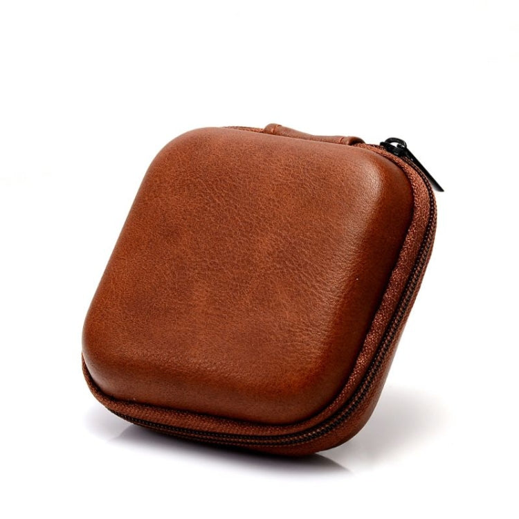 Retro Leather USB Data Cable Storage Bag Earphone Headset Case Pouch Box, Black, Brown, Gray