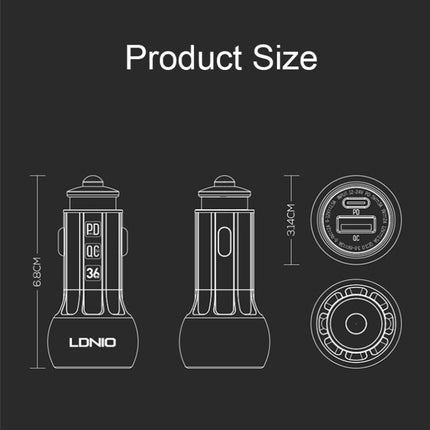 LDNIO C1 36W PD + QC 3.0 Car Fast Charger High Power Intelligent USB Car Charger, with Micro USB Cable, with 8 Pin Cable, with USB-C/Type-C Cable