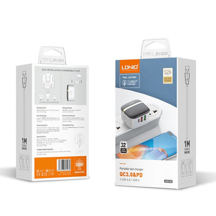 LDNIO A3513Q 32W QC3.0 3 USB Ports Phone Adapter, US Plug with Micro USB Cable, US Plug with 8 Pin Cable, US Plug with Type-C Cable, US Plug with Type-C to 8 Pin Cable, EU Plug with Micro USB Cable, EU Plug with 8 Pin Cable, EU Plug with Type-C Cable��...