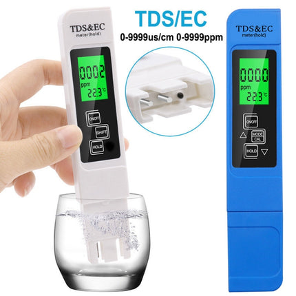 TDS- und EC-Teststift für Wasserqualität, Leitfähigkeitsteststift, Modell mit Hintergrundbeleuchtung (weiß), Modell mit Hintergrundbeleuchtung (blau)