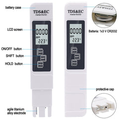 Backlight Model TDS & EC Water Quality Test Pen Meter Conductivity Test Pen, Backlight Model (White), Backlight Model (Blue)