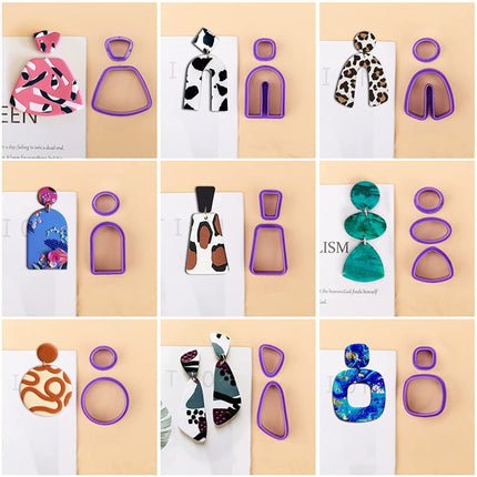 18 In 1 Soft Clay Earring Molds DIY Handmade Clay Cutter Clay Earrings Making Molds, 18 In 1 (Purple), 18 In 1 (Pink), 18 In 1 (Yellow), 18 In 1 (Blue)