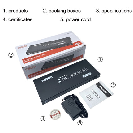 FJGEAR SM4K108 8 Ports HDMI Splitter 4K HD Audio And Video Splitter EU Plug, SM4K108