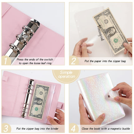 A6 Illusion Magic Square Loose-leaf PU Notebook Cash Budget Book, White, Black, Pink, Purple, Orange, Blue, Green, Milk Tea