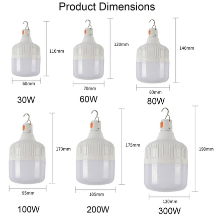 AB26 USB Charging LED Bulb Night Market Stall Lights Outdoor Camping Hanging Lamp, Power:, 30W (White), 60W (White), 80W (White), 100W (White), 200W (White), 300W (White), 80W (Orange), 100W (Orange), 200W (Orange), 300W (Orange)