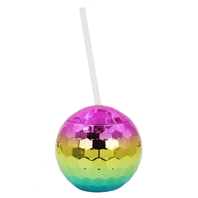 D001-2 Flash Electroplated Ball Cup Round Ball Straw Plastic Water Cup, Rainbow Color
