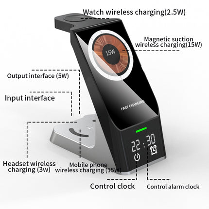 H27 15W  6 In 1 With Clock Function Magnetic Phone Wireless Charger For iWatch/AirPods, H27