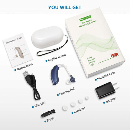 GM-105 Smart Noise Cancelling Ear-hook Rechargeable Elderly Sound Collector, Spec:, EU Plug(Skin Color), US Pulg(Skin Color), EU Plug(Blue), US Pulg(Blue)