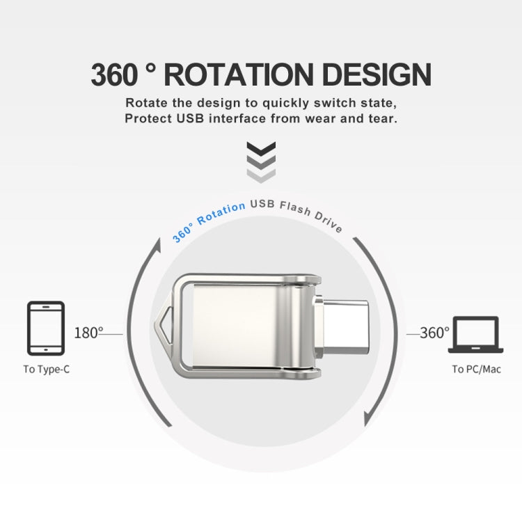 USB 2.0 + Type-C/USB-C High Speed ??Mini Computer and Phone Dual-purpose Rotary U Disk, 32GB, 64GB, 128GB
