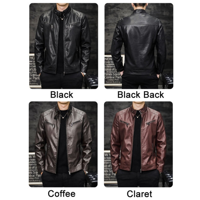 Men Washed PU Padded Slim-Fit Motorbike Leather Jacket