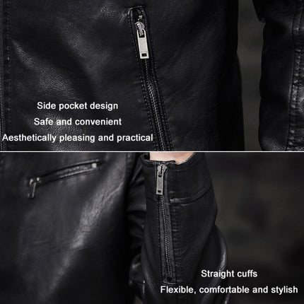 Men Washed PU Padded Slim-Fit Motorbike Leather Jacket