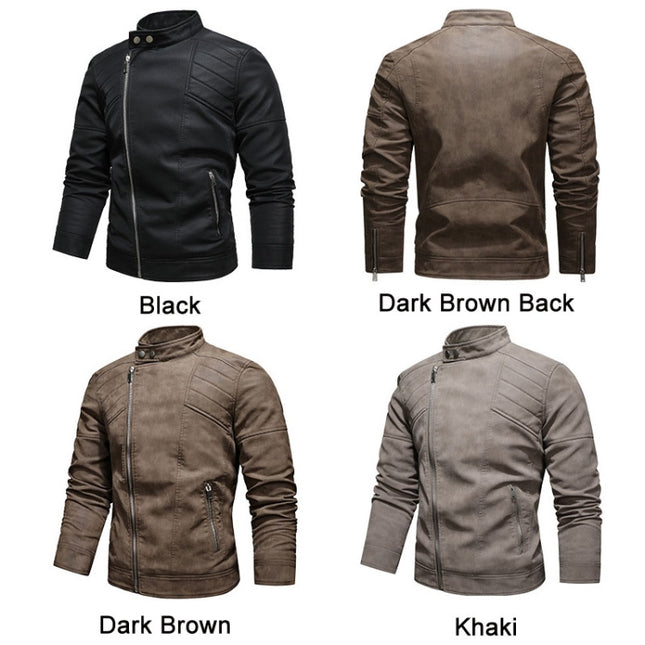 Mens Lapel Leather Motorcycle Jacket