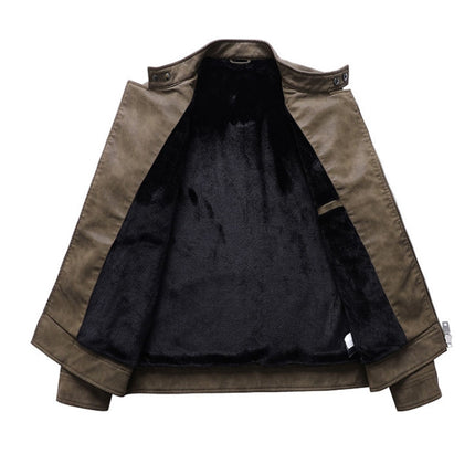 Mens Lapel Leather Motorcycle Jacket