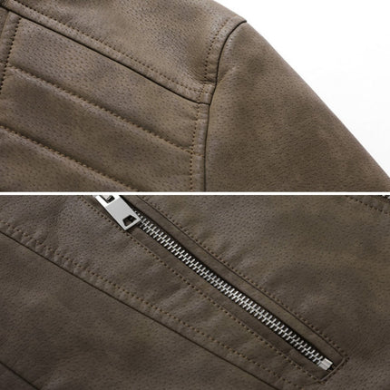 Mens Lapel Leather Motorcycle Jacket