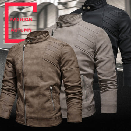 Mens Lapel Leather Motorcycle Jacket