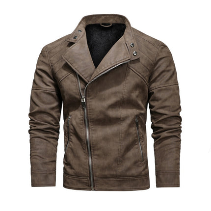 Mens Lapel Leather Motorcycle Jacket