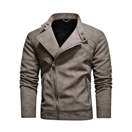Mens Lapel Leather Motorcycle Jacket
