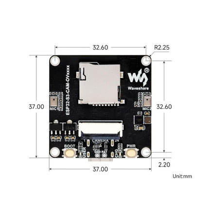 Waveshare ESP32-S3 AIoT Camera Development Board, With GC0308 Camera, With GC2145 Camera, With OV3660 Camera, With OV5640 Camera
